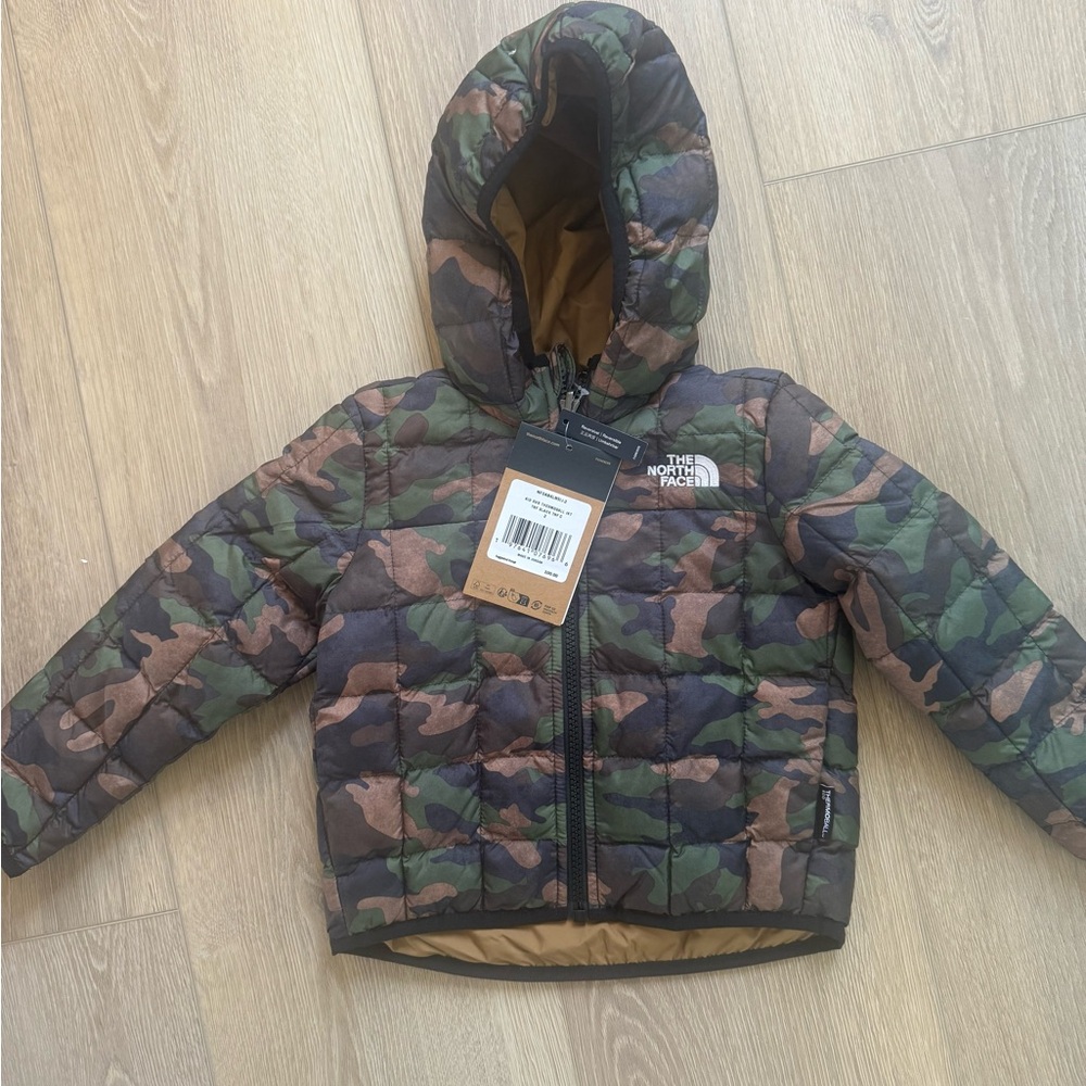 The North Face Green and Brown Camouflage Hooded Jacket